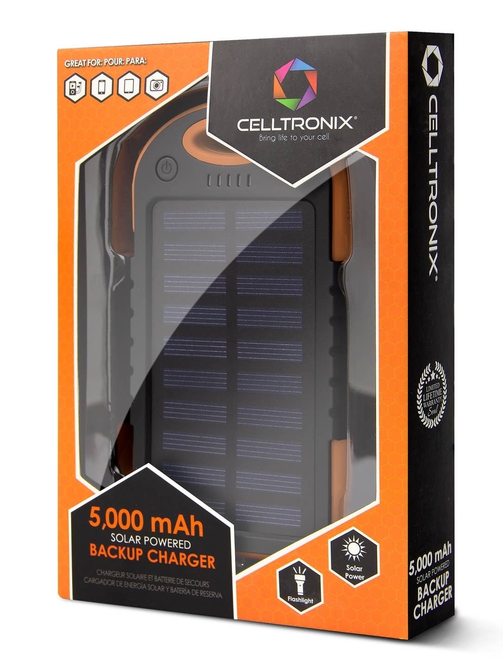 5,000 mAh Solar Backup Charger - Black & Orange